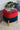 Red & Teal Suede Stool With Wooden Stand - JAIPURIA EMPORIUM