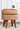 Indian Khaki Linen Stool With Wooden Legs - JAIPURIA EMPORIUM