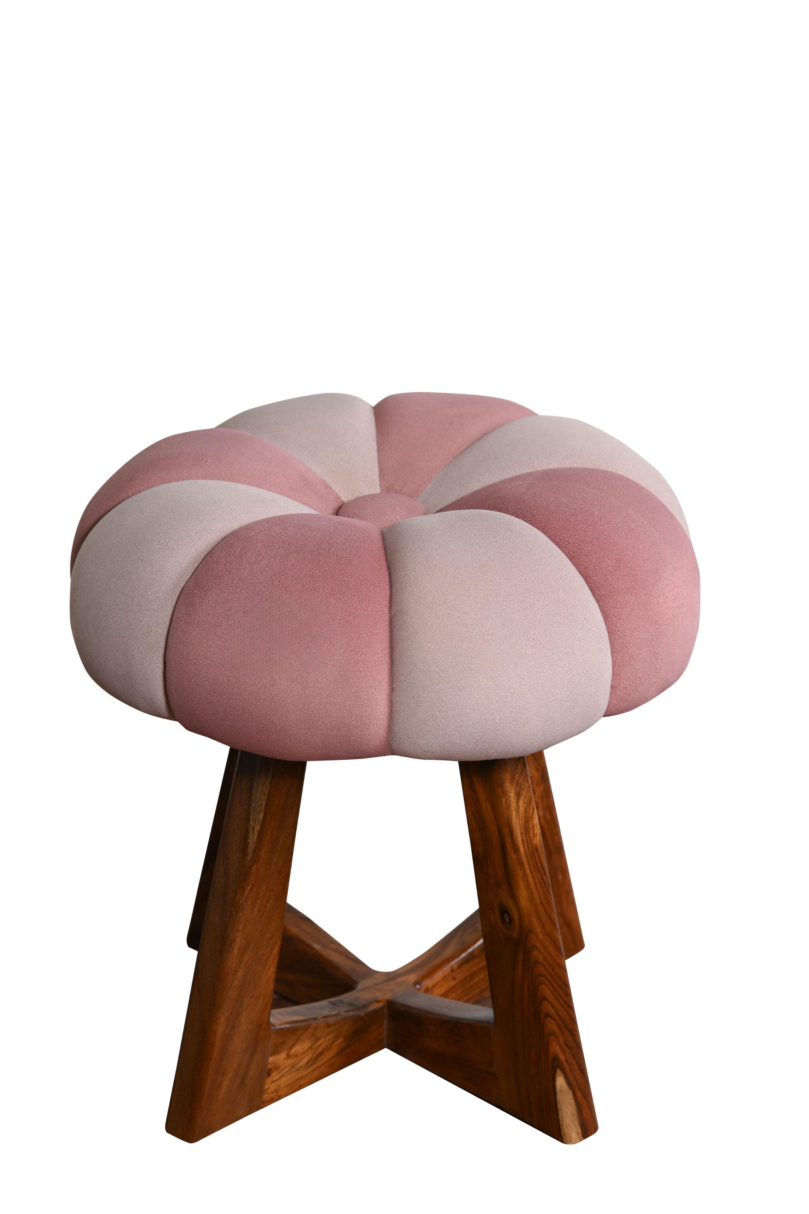 Pretty Pink Stool Pink & Cream Suede Stool With Polished Stand – JAIPURIA EMPORIUM