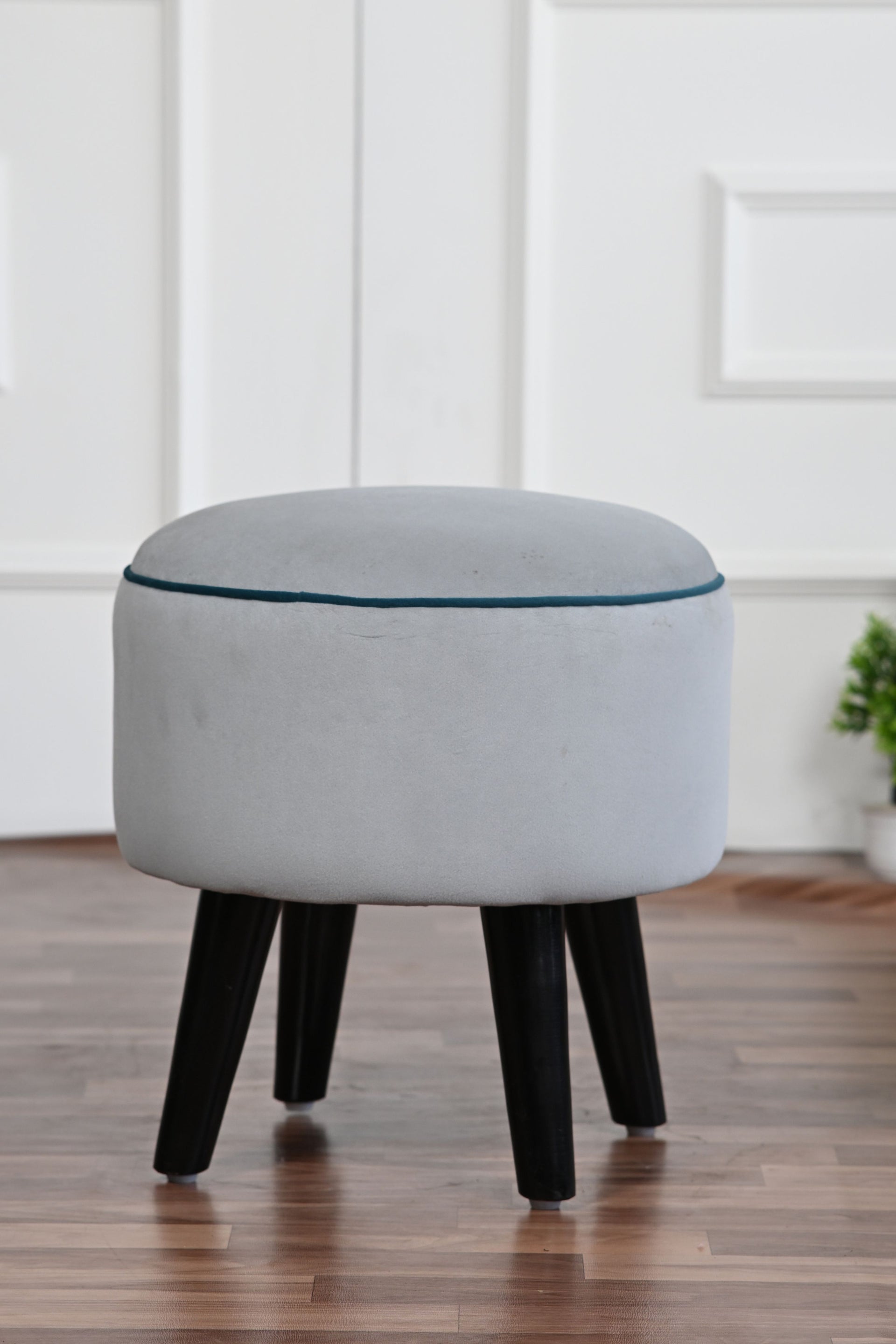 Dressing Table Stool Dark Grey Velvet Stool Oslo Grey Suede Stool With Black Polished Leg JAIPURIA EMPORIUM Dressing Table Stool Dark Grey Velvet Stool Oslo Grey Suede Stool With Black Polished Leg JAIPURIA EMPORIUM