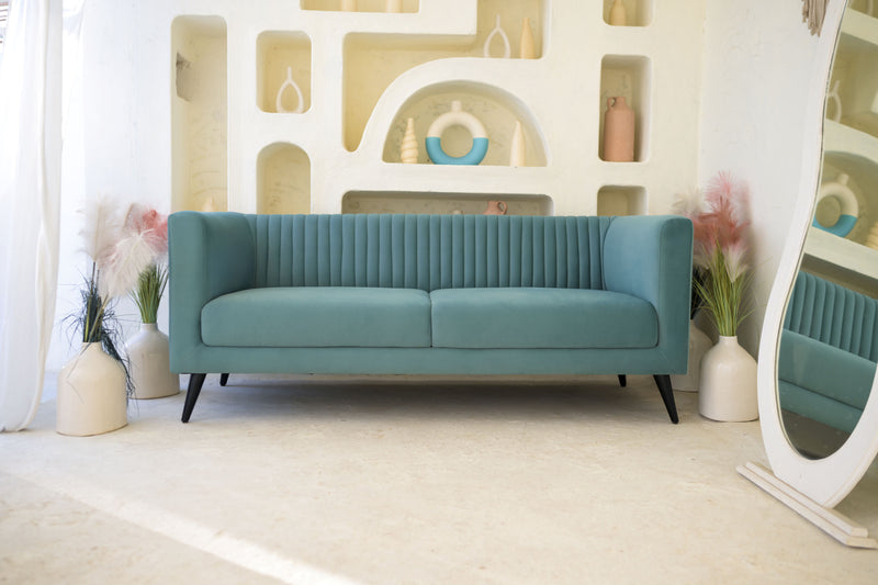 Spanish Green Suede 3 Seater Sofa